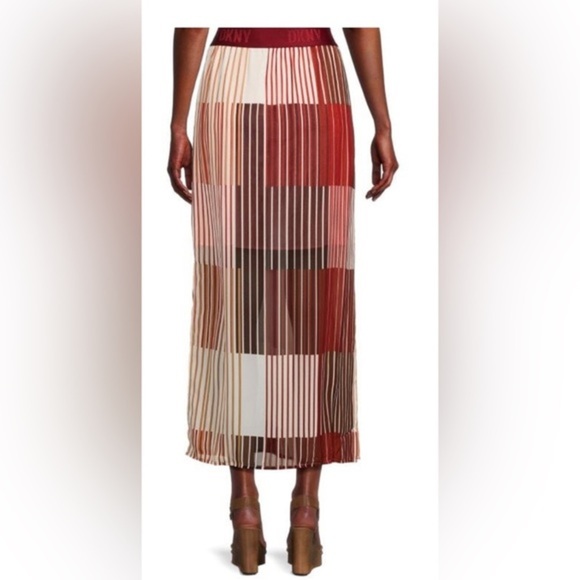 DKNY Women's Logo Striped MIDI Skirt - Red Pop White Size Large new - Picture 5 of 5